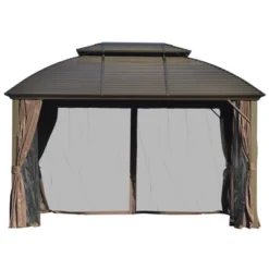 Outsunny 10' X 12' Hardtop Gazebo With Galvanized Steel Rounded Double Roof, Aluminum Frame, Pavilion Gazebo With Netting, Hooks, And Curtains, Brown 9 Outsunny 10' X 12' Hardtop Gazebo With Galvanized Steel Rounded Double Roof, Aluminum Frame, Pavilion Gazebo With Netting, Hooks, And Curtains, Brown -Sunnydaze Decor Store GUEST 438cf441 64c4 4d3b adc2 75c6e82e2621