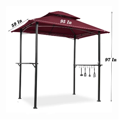 SUGIFT 8' X 5' Outdoor Grill Gazebo Shelter Tent With 2 Tier In Burgundy 4 SUGIFT 8' X 5' Outdoor Grill Gazebo Shelter Tent With 2 Tier In Burgundy - Image 2
