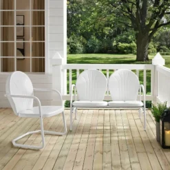 Griffith 2pc Outdoor Seating Set - White - Crosley -Sunnydaze Decor Store GUEST 444497d6 a239 4166 a7e4 cfdd745ee500
