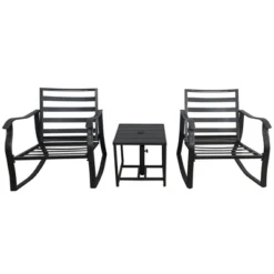 3pc Metal Outdoor Set With Rocker, Teapoy & Cushions - Black/Beige - GODEER -Sunnydaze Decor Store GUEST 451187bf d5ed 46ae 93cb 6f1aca7a729d