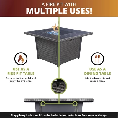 Kinger Home Ethan 5-Piece Rattan Wicker Propane Fire Pit Set With An Aluminum Frame 6 Kinger Home Ethan 5-Piece Rattan Wicker Propane Fire Pit Set With An Aluminum Frame - Image 4