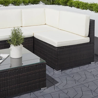 Venice 6pc Classic Outdoor Wicker Sectional Sofa With Seat And Back Cushion - Black - Vifah 4 Venice 6pc Classic Outdoor Wicker Sectional Sofa With Seat And Back Cushion - Black - Vifah - Image 2