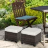 Outsunny 2 Pc 20" Outdoor PE Rattan Wicker Ottoman, Fade-Resistant Patio Footrest With Soft Cushion, Steel Frame, Brown, White