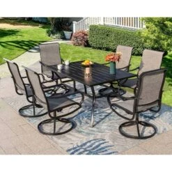 Outdoor Rectangle Steel Dining Table - Black - Captiva Designs -Sunnydaze Decor Store GUEST 46a645b7 b0b4 4b58 80e1 5eb961f36269