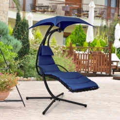 Costway Costway Patio Hanging Lounge Chaise Hammock Chair Removable Canopy Grey/Navy/Turquoise -Sunnydaze Decor Store GUEST 46daa013 ac78 49fa 8134 e75fe7f8410e