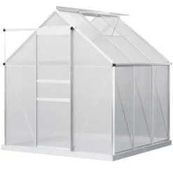 Outsunny Aluminum Greenhouse, Polycarbonate Walk-in Garden Greenhouse Kit With Adjustable Roof Vent, Rain Gutter And Sliding Door For Winter, Silver 16 Outsunny Aluminum Greenhouse, Polycarbonate Walk-in Garden Greenhouse Kit With Adjustable Roof Vent, Rain Gutter And Sliding Door For Winter, Silver -Sunnydaze Decor Store GUEST 472d6079 438f 49e9 a3b8 20395c8cb30f