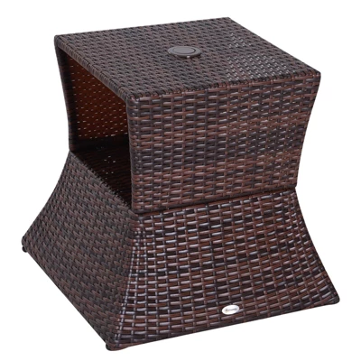 Outsunny Rattan Wicker Side Table With Umbrella Hole, 2 Tier Storage Shelf For All Weather For Outdoor, Patio, Garden, Backyard, Mixed Brown 5 Outsunny Rattan Wicker Side Table With Umbrella Hole, 2 Tier Storage Shelf For All Weather For Outdoor, Patio, Garden, Backyard, Mixed Brown - Image 3
