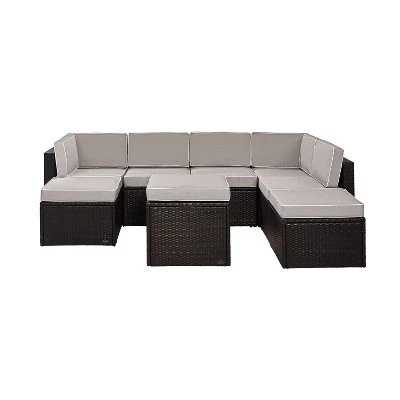 Palm Harbor 8pc All-Weather Wicker Patio Seating Set - Gray - Crosley 3 Palm Harbor 8pc All-Weather Wicker Patio Seating Set - Gray - Crosley
