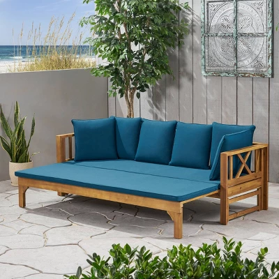 Long Beach Acacia Wood Extendable Patio Daybed Sofa Teak - Christopher Knight Home 8 Long Beach Acacia Wood Extendable Patio Daybed Sofa Teak - Christopher Knight Home - Image 6