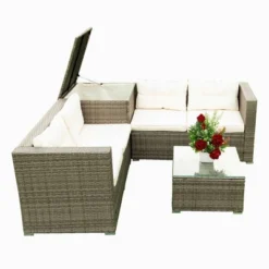 4pc Wicker Patio Seating Set With Cushions - Gray/Beige - GODEER -Sunnydaze Decor Store GUEST 4870d8dd bd7d 4e50 8830 41bf90fbe4c2