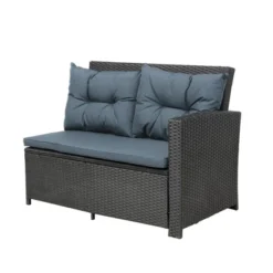 6pc Wicker Patio Conversation Set With Glass Table Ottomans & Cushions - Black/Dark Gray - GODEER -Sunnydaze Decor Store GUEST 48bbf989 5fe4 4eeb b2c7 cdb25d130448