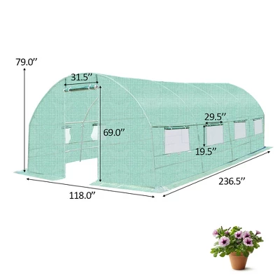 Costway 10'X6.5'X20' Walk-in Greenhouse Backyard Grow Tents Steel Frame 8 Windows 3 Costway 10'X6.5'X20' Walk-in Greenhouse Backyard Grow Tents Steel Frame 8 Windows