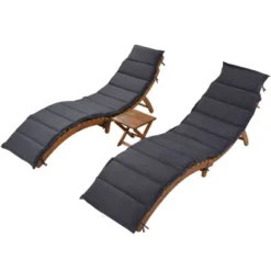 Outdoor Patio Wood Portable Extended Chaise Lounge Set With Foldable Tea Table Gray-ModernLuxe -Sunnydaze Decor Store GUEST 48f086e2 3807 4d8a 9d01 7fa3cb79e354