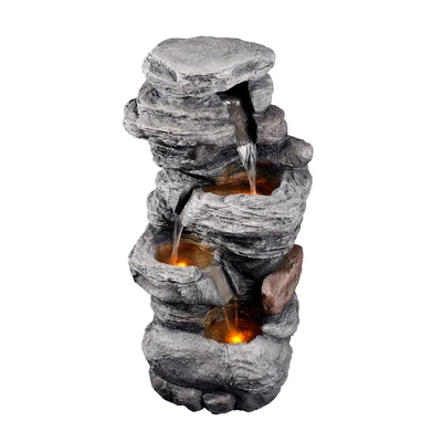 Teamson Home 39.37" Outdoor Faux Stone 4-Tier Water Fountain With LED, Gray 10 Teamson Home 39.37" Outdoor Faux Stone 4-Tier Water Fountain With LED, Gray - Image 8