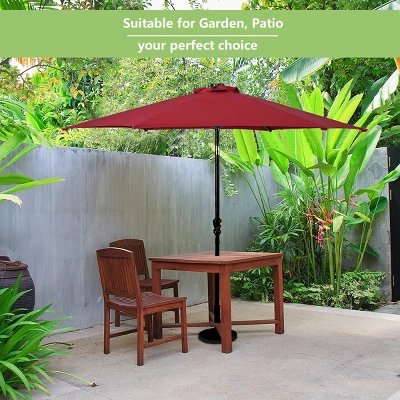 Tangkula 9' Outdoor Patio Umbrella Offset W/LED Light No Base Beige/Burgundy/Tan 4 Tangkula 9' Outdoor Patio Umbrella Offset W/LED Light No Base Beige/Burgundy/Tan - Image 2