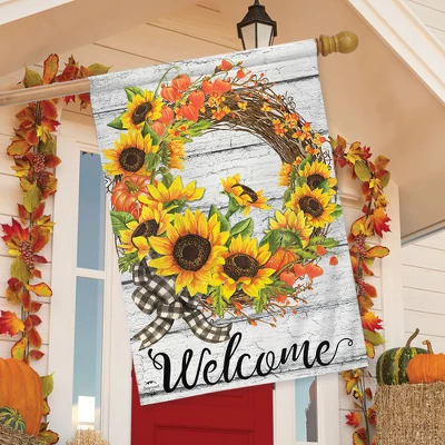 Sunflower Fall Wreath Welcome House Flag Autumn Floral 28" X 40" Briarwood Lane 4 Sunflower Fall Wreath Welcome House Flag Autumn Floral 28" X 40" Briarwood Lane - Image 2