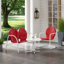 Griffith 3pc Outdoor Conversation Set With Loveseat, Armchair And Accent Table - Bright Red - Crosley