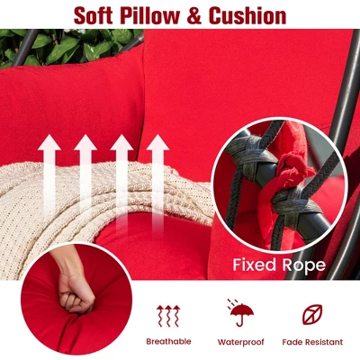 Costway Hanging Folding Egg Chair With Stand Soft Cushion Pillow Swing Hammock TurquoiseGreyRed 8 Costway Hanging Folding Egg Chair With Stand Soft Cushion Pillow Swing Hammock TurquoiseGreyRed - Image 6