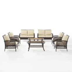Tribeca 8pc Outdoor Wicker Conversation Set - Sand/Brown - Crosley -Sunnydaze Decor Store GUEST 4a3d62af fefd 47d5 9c28 52f685e37169