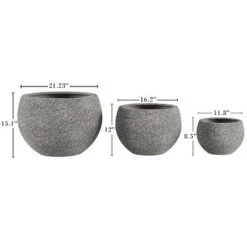 Fiber Clay Planters - 3-Piece Varying Height Textured Pot Set - Rounded Bottom And Drainage Holes For Herbs, Plants, Or Flowers By Pure Garden (Gray)