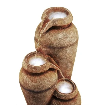 43" Outdoor 3-Tier Solar Cascading Vase Fountain With LED Lights Brown - Alpine Corporation 4 43" Outdoor 3-Tier Solar Cascading Vase Fountain With LED Lights Brown - Alpine Corporation - Image 2