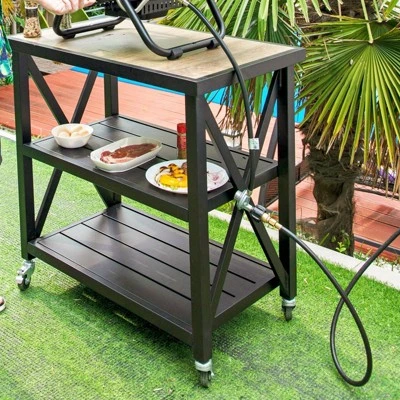 Outdoor Double Shelf Movable Steel Rectangle Cart Table - Captiva Designs 8 Outdoor Double Shelf Movable Steel Rectangle Cart Table - Captiva Designs - Image 6