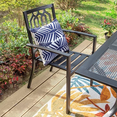 Captiva Designs 5pc Steel Outdoor Patio Dining Set With Patterned Arm Chairs & Square Table With Umbrella Hole Black 7 Captiva Designs 5pc Steel Outdoor Patio Dining Set With Patterned Arm Chairs & Square Table With Umbrella Hole Black - Image 5