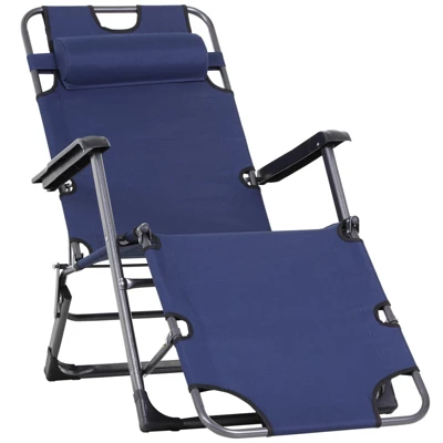 Outsunny 2-in-1 Folding Patio Lounge Chair W/ Pillow, Outdoor Portable Sun Lounger Reclining To 120°/180°, Oxford Fabric 13 Outsunny 2-in-1 Folding Patio Lounge Chair W/ Pillow, Outdoor Portable Sun Lounger Reclining To 120°/180°, Oxford Fabric - Image 11