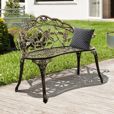 Costway Outdoor Garden Bench Chair Loveseat Cast Aluminum Patio Antique Rose 5 Costway Outdoor Garden Bench Chair Loveseat Cast Aluminum Patio Antique Rose - Image 3