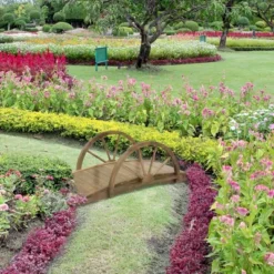 Outsunny 3.3ft Wooden Garden Bridge Arc Footbridge With Half-Wheel Style Railings & Solid Fir Construction, Stained Wood -Sunnydaze Decor Store GUEST 4c7dde82 bbe9 4949 b167 a64f98e1fc32