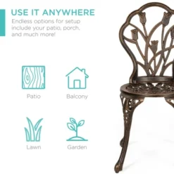 Best Choice Products 3-Piece Cast Aluminum Patio Bistro Furniture Set W/ Antique Finish