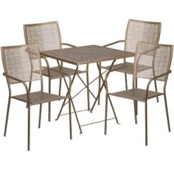 Emma And Oliver Commercial 28" Square Metal Folding Patio Table Set W/ 4 Square Back Chairs -Sunnydaze Decor Store GUEST 4cf63aa4 9829 4274 b4ce b41667cd1f35