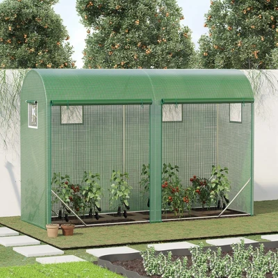 Outsunny 10' X 3' X 7' Tunnel Greenhouse Outdoor Walk-In Hot House With Roll-up Windows And Zippered Door, Steel Frame, PE Cover, Green 3 Outsunny 10' X 3' X 7' Tunnel Greenhouse Outdoor Walk-In Hot House With Roll-up Windows And Zippered Door, Steel Frame, PE Cover, Green