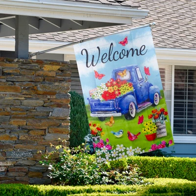Northlight Welcome Blue Pickup Truck With Flowers Outdoor House Flag 28" X 40" 4 Northlight Welcome Blue Pickup Truck With Flowers Outdoor House Flag 28" X 40" - Image 2
