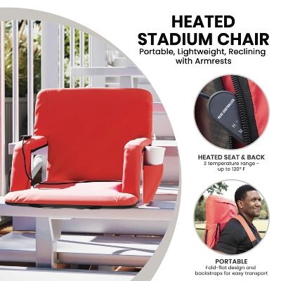 Emma And Oliver Portable Heated Reclining Stadium Chair With Armrests, Heated Padded Back & Heated Seat With Dual Storage Pockets And Backpack Straps 10 Emma And Oliver Portable Heated Reclining Stadium Chair With Armrests, Heated Padded Back & Heated Seat With Dual Storage Pockets And Backpack Straps - Image 8