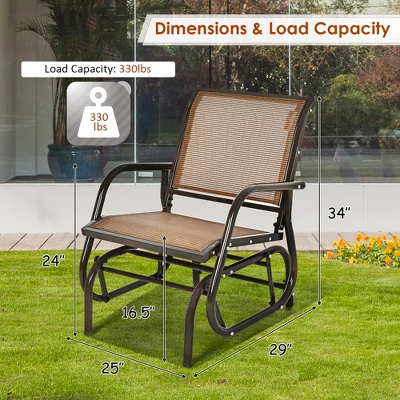 Costway Outdoor Single Swing Glider Rocking Chair Armrest Garden Porch Backyard GreyBrown 4 Costway Outdoor Single Swing Glider Rocking Chair Armrest Garden Porch Backyard GreyBrown - Image 2