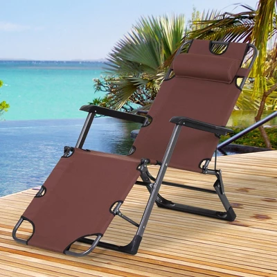 Outsunny 2-in-1 Folding Patio Lounge Chair W/ Pillow, Outdoor Portable Sun Lounger Reclining To 120°/180°, Oxford Fabric 4 Outsunny 2-in-1 Folding Patio Lounge Chair W/ Pillow, Outdoor Portable Sun Lounger Reclining To 120°/180°, Oxford Fabric - Image 2