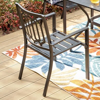 Captiva Designs 5pc Steel Outdoor Patio Dining Set With Patterned Arm Chairs & Square Table With Umbrella Hole Black 8 Captiva Designs 5pc Steel Outdoor Patio Dining Set With Patterned Arm Chairs & Square Table With Umbrella Hole Black - Image 6