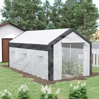 Outsunny 20' X 10' X 9' Walk-In Greenhouse, Outdoor Gardening Canopy With 6 Roll-up Windows, 2 Zippered Doors & Weather Cover, White 4 Outsunny 20' X 10' X 9' Walk-In Greenhouse, Outdoor Gardening Canopy With 6 Roll-up Windows, 2 Zippered Doors & Weather Cover, White - Image 2