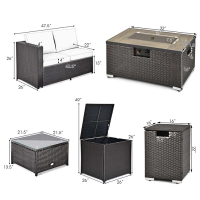 Costway 6PCS Patio Rattan Furniture Set 32'' Fire Pit Table Tank Holder With Cover Beige/Navy/Red/Turquoise 4 Costway 6PCS Patio Rattan Furniture Set 32'' Fire Pit Table Tank Holder With Cover Beige/Navy/Red/Turquoise - Image 2