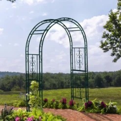 Evergreen Montebello Iron Garden Arbor, Forest Green- 53 X 84 X 23 Inches Fade And Weather Resistant Outdoor Decor -Sunnydaze Decor Store GUEST 506eaa86 d581 41bc 9d20 3b0bd26a29c8