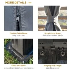 Outsunny Patio Gazebo 10' X 12', Netting & Curtains, 2 Tier Double Vented Steel Roof, Hardtop, Ceiling Hooks, Rust Proof Aluminum, Gray -Sunnydaze Decor Store GUEST 511db77f 5505 413d a209 2a983e6134e4