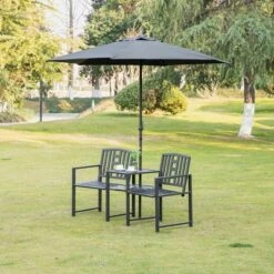 Outsunny Metal Garden Bench With Middle Table And Umbrella Hole, 2-in-1 Double Patio Chairs, Outdoor 2-person Tete-a-Tete, Slatted, Black 17 Outsunny Metal Garden Bench With Middle Table And Umbrella Hole, 2-in-1 Double Patio Chairs, Outdoor 2-person Tete-a-Tete, Slatted, Black -Sunnydaze Decor Store GUEST 51711f9e f458 4180 a567 6778cef47e6f