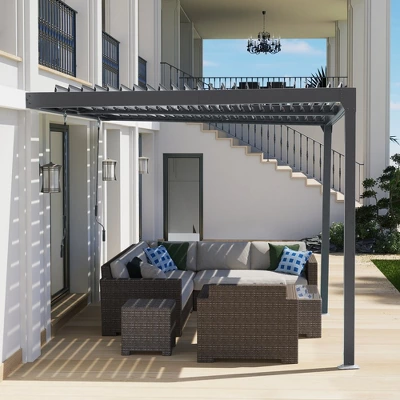 Aoodor Outdoor Louvered Pergola Adjustable Louvered Sloping Roof Wall-Mounted Pergola 12 Aoodor Outdoor Louvered Pergola Adjustable Louvered Sloping Roof Wall-Mounted Pergola - Image 10