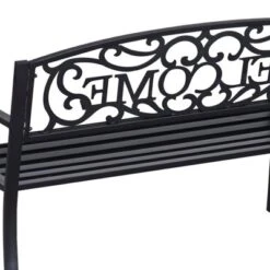 Outsunny 50" Outdoor Metal Welcome Bench, Powder Coated Cast Iron Sign & Steel Frame, 2 Person Bench With Antique Vine Motifs & Slatted Seat, Black -Sunnydaze Decor Store GUEST 51e8788d e83e 4e4b a762 f886fb39d32e