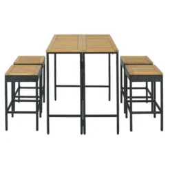 5-Piece Outdoor Patio Wicker Bar Set With Foldable Acacia Wood Top With 4 Stools And 1 Table,Brown - ModernLuxe -Sunnydaze Decor Store GUEST 52056e76 9891 4761 847d 99ec2f1203ff