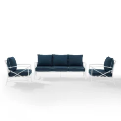 Kaplan 3pc Outdoor Sofa Set With Sofa & 2 Arm Chairs - Navy - Crosley