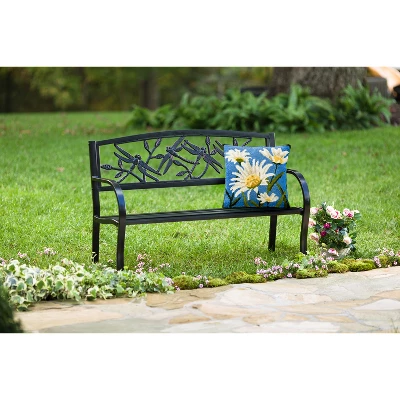 Evergreen Dragonfly Metal Garden Bench - Black 4 Evergreen Dragonfly Metal Garden Bench - Black - Image 2