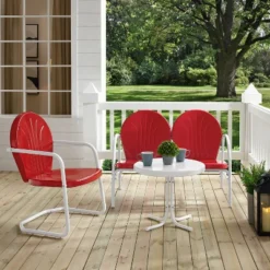 Griffith 3pc Outdoor Conversation Set With Loveseat, Armchair And Accent Table - Bright Red - Crosley -Sunnydaze Decor Store GUEST 52da864c 3106 4b47 9cc6 dba3d048390b