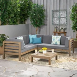 Oana 4pc Acacia Wood Patio Sectional Chat Set W/ Cushions - Christopher Knight Home -Sunnydaze Decor Store GUEST 52f90f5f a2d5 4a8f 8802 7ae1336b46d2